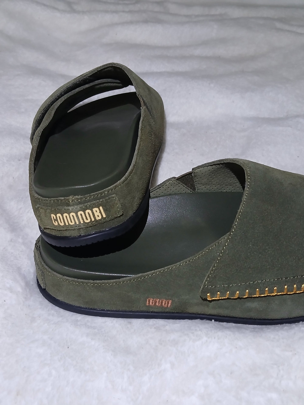 COMMBI Olive Green Suede Slide Sandals Flat Slip On Shoes New Without Box US 7